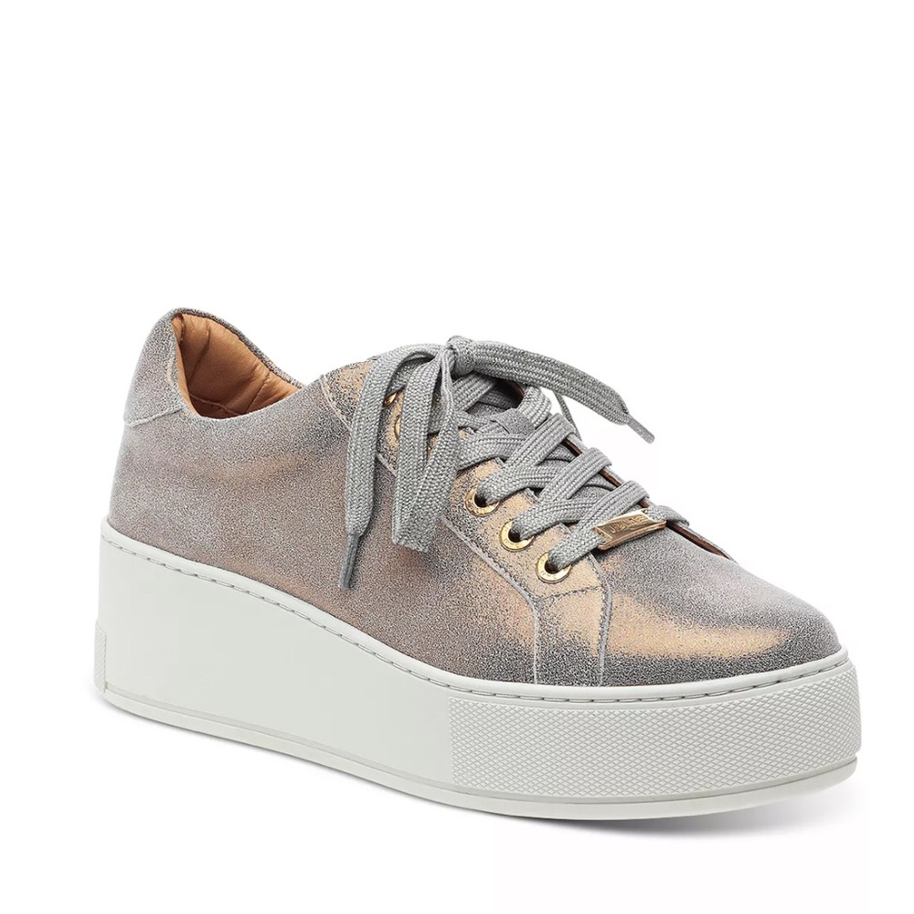 J Slides Metallic Gray Lace-Up Platform Sneakers